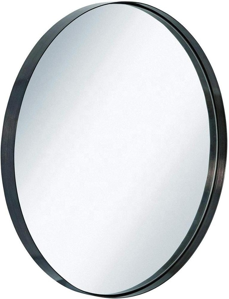 Brushed Metal Wall Mirror Glass Panel Framed Rounded Circle Deep Set Design 30