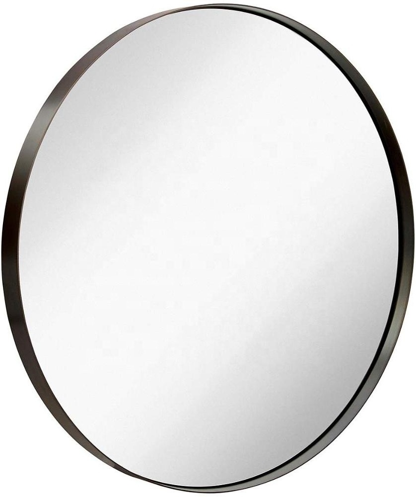 Brushed Metal Wall Mirror Glass Panel Framed Rounded Circle Deep Set Design 30