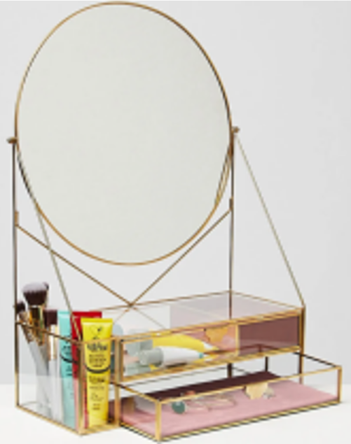 Trending Customised Gold & Glass Pink Round Dressing Table Mirror Home Decor Wall & Display Shelve Customised Colours