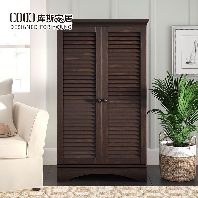 Louver 2 Door Storage Cabinet Armoire Organisateurs Wooden Wardrobe Bedroom Closet Furniture