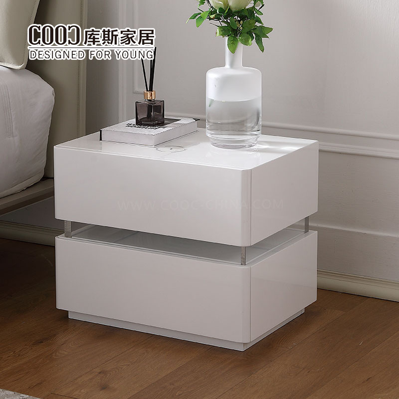 Wireless Charging Hotel Acrylic Wooden White Modern Led Smart Night Stand Bedside Table Nightstand