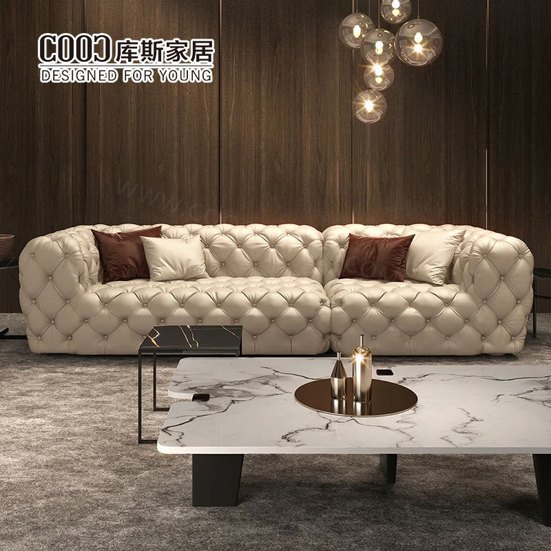 Home Decor Large Chesterfield Sectional Sofa Living Room Modern Luxury Genuine Leather Furniture Sofa Set