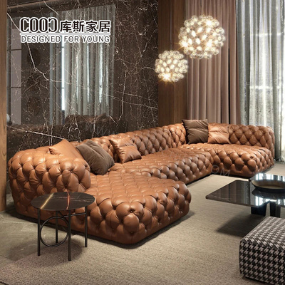 Home Decor Large Chesterfield Sectional Sofa Living Room Modern Luxury Genuine Leather Furniture Sofa Set