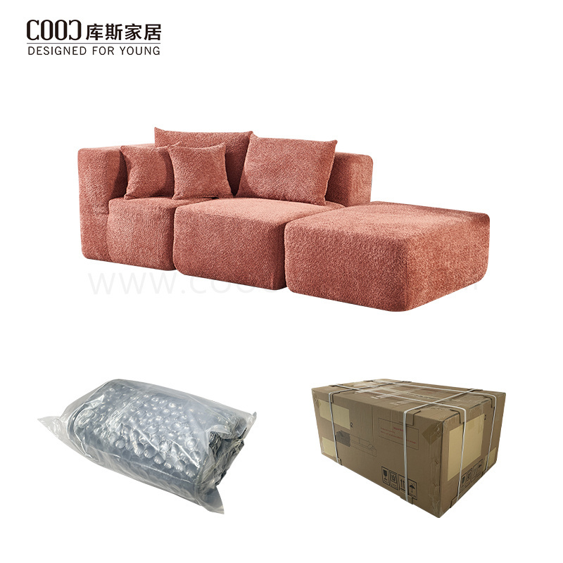 Modern Living Room Furniture Velvet Fabric Floor Sectional Couch Vacuum Packed Compressed Chaise Lounge Sofa for Home