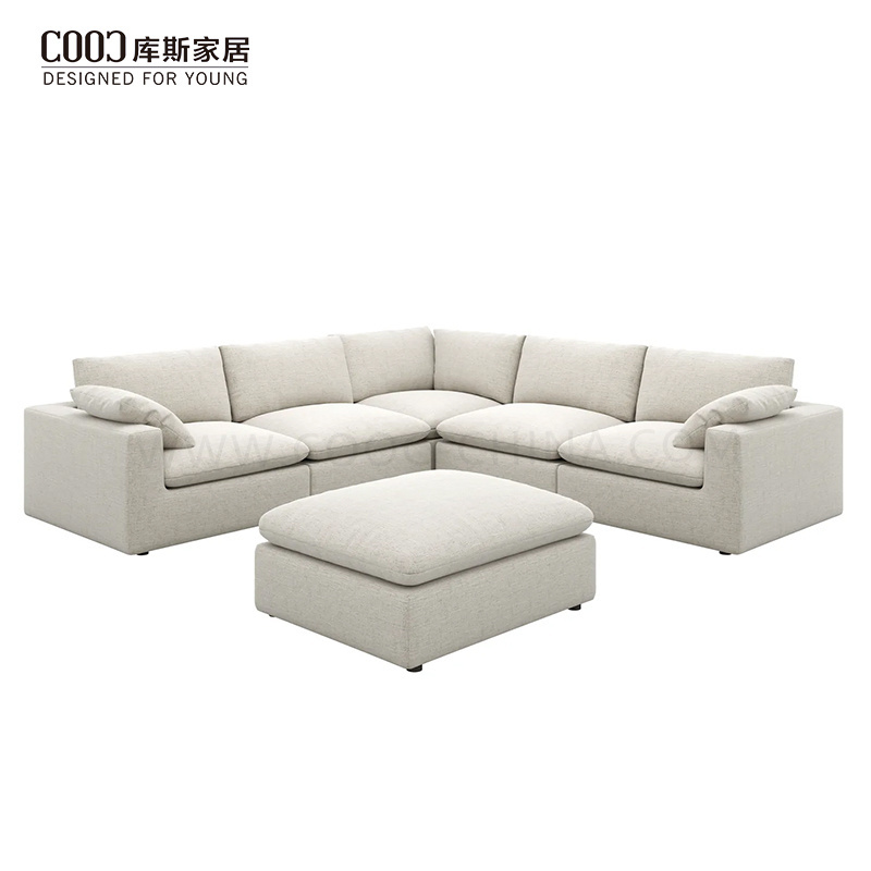 Overstuffed Down Feather Living Room Furniture Modern White Corner Modular Sectional Sofa Set Cloud Couch