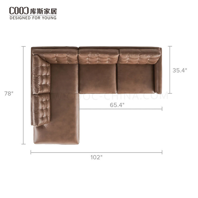 Factory Cost Custom Tufted Brown Modern Living Room L Shape Corner Sectional Sofa Set Leather Couch