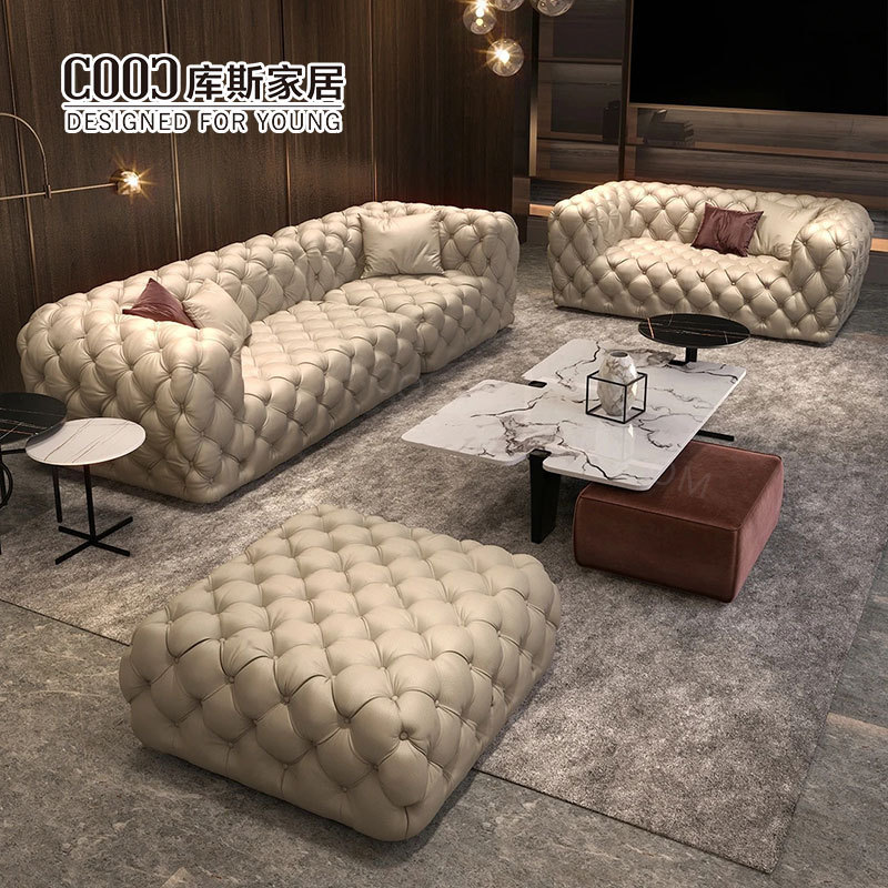 Home Decor Large Chesterfield Sectional Sofa Living Room Modern Luxury Genuine Leather Furniture Sofa Set