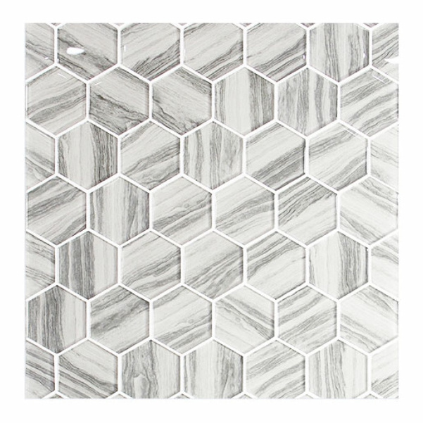 White Hexagon Wall Tiles 3D Inkjet Printed Wall Floor Tiles Wood Look Kitchen Backsplash Mosaic Glass Tile