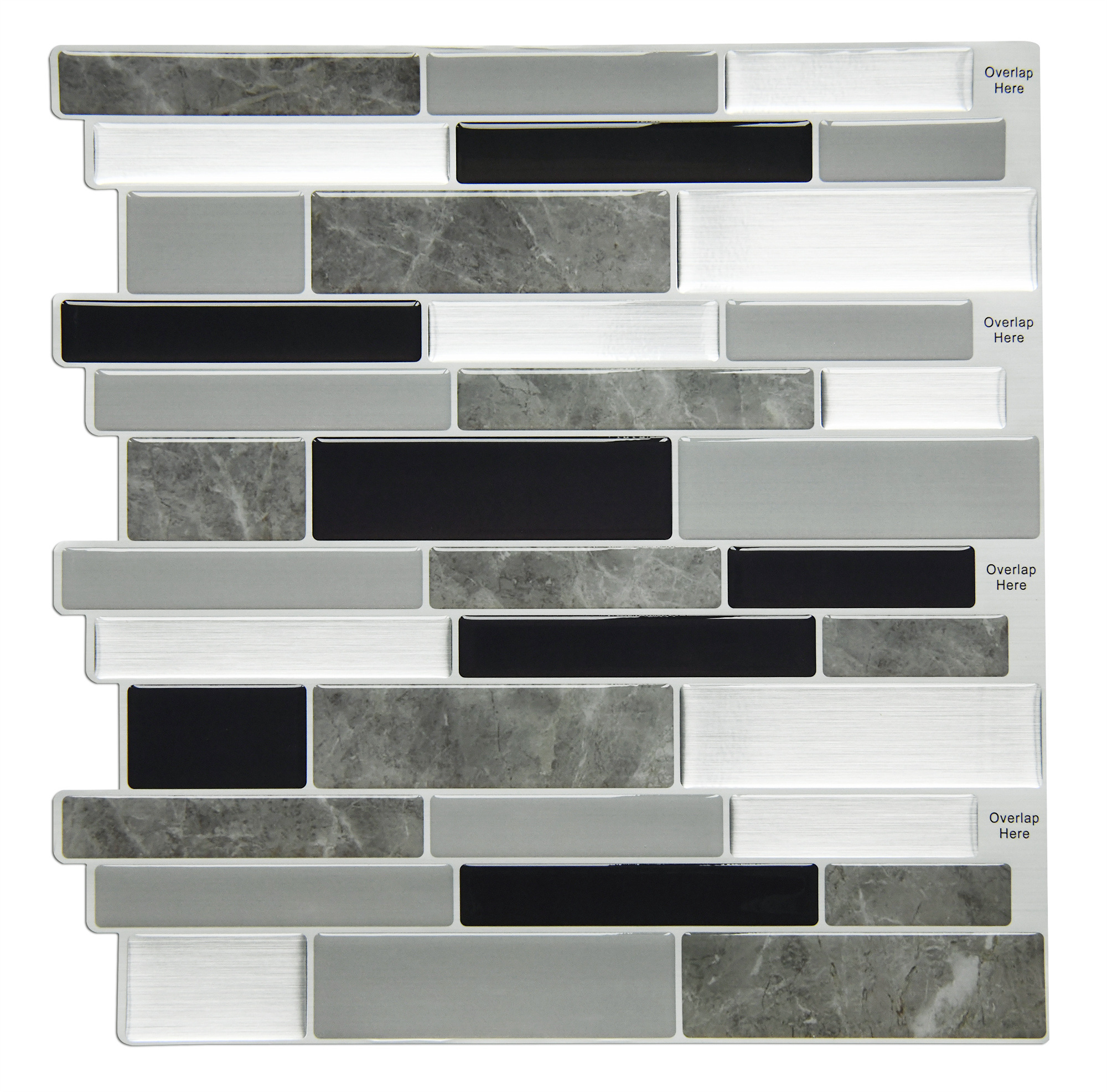 Peel and stick linear white grey khaki glossy resin vinyl mosaic tile