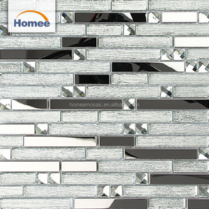 Decorative Mosaic Mirror Tile Sliver Glass Blend Stainless Steel Glossy Color Strip Glass Backsplash Mosaic