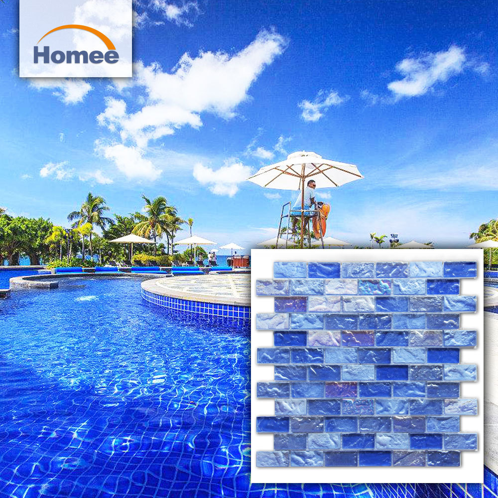 Cheap Price Outdoor Glass Tiles Iridescent Ocean Sea Blue Wave Glass Swimming Pool Tile