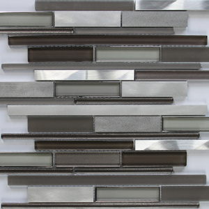 Mosaic random strip glass and aluminum mosaic tile for TV backdrop kitchen backsplash