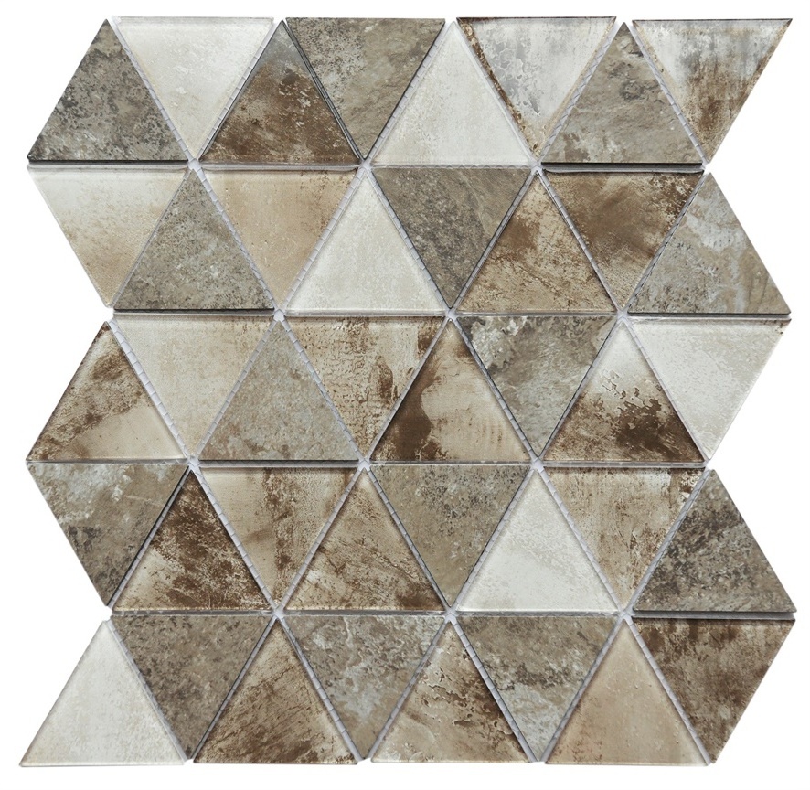 China Peel and Stick Wall Backsplash Mosaic Gray BrownTriangle Cheap Glass Mosaic Tile