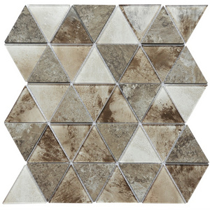 China Peel and Stick Wall Backsplash Mosaic Gray BrownTriangle Cheap Glass Mosaic Tile