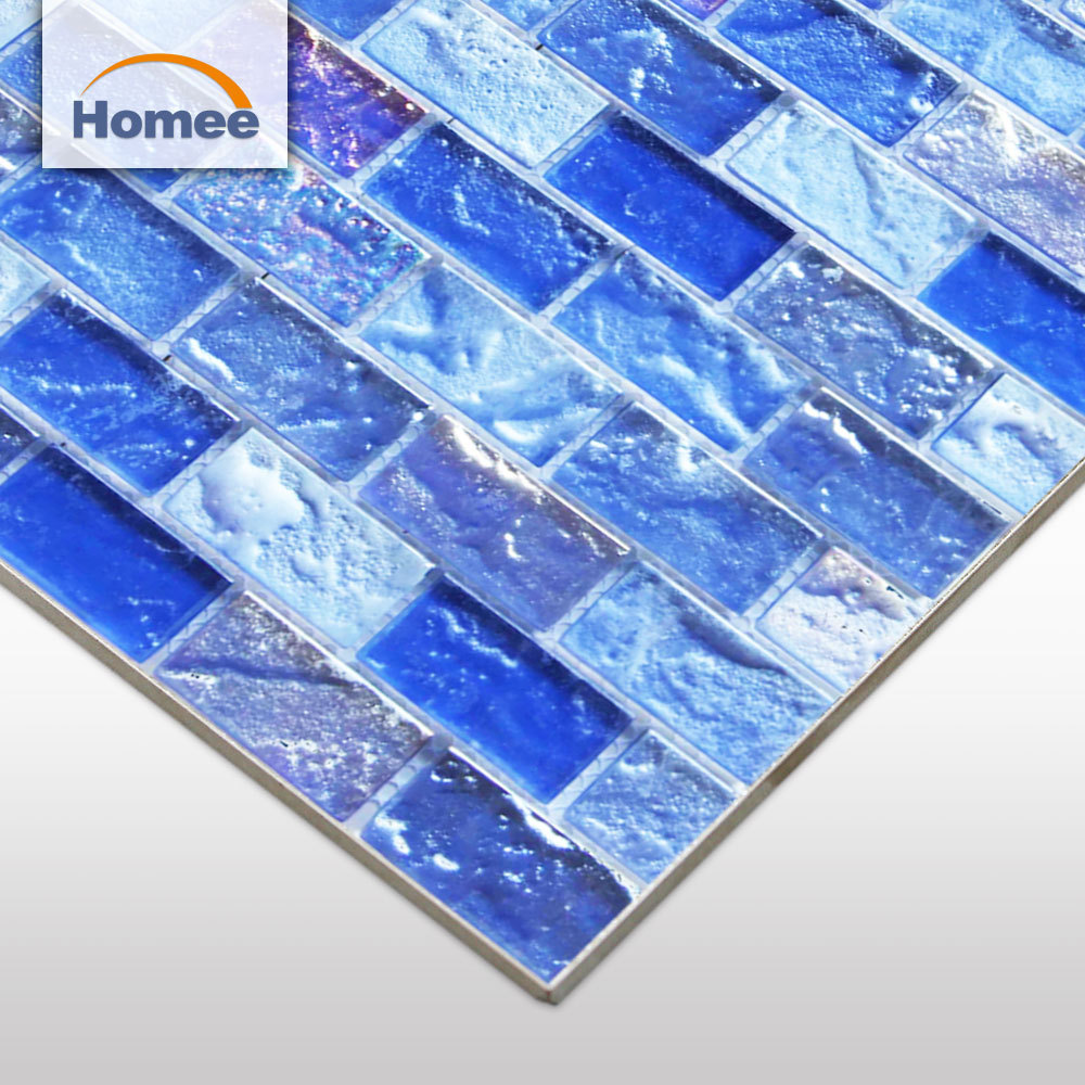 Cheap Price Outdoor Glass Tiles Iridescent Ocean Sea Blue Wave Glass Swimming Pool Tile