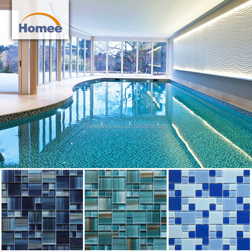 Cheap Price Japanese Outdoor Iridescent Crackle Glass Tiles Ocean Sea Blue Wave Mosaic Glass Swimming Pool Tile