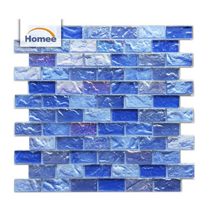 Cheap Price Outdoor Glass Tiles Iridescent Ocean Sea Blue Wave Glass Swimming Pool Tile