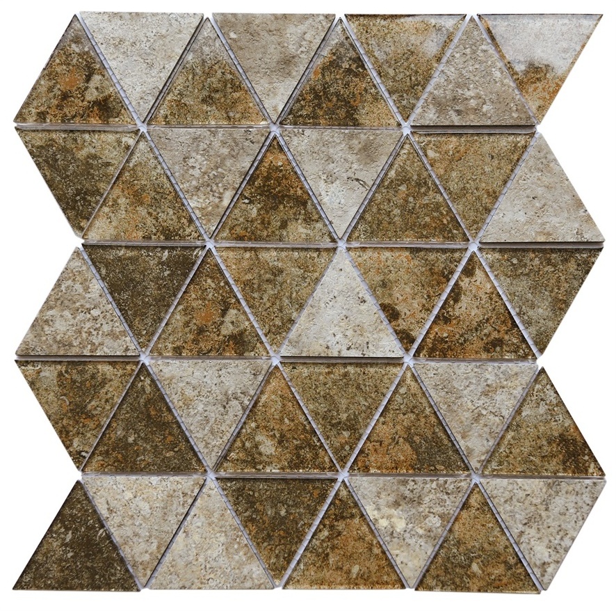 China Peel and Stick Wall Backsplash Mosaic Gray BrownTriangle Cheap Glass Mosaic Tile