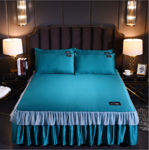 Solid Color Skirt Bed Sheets colcha de cama silk bed skirt