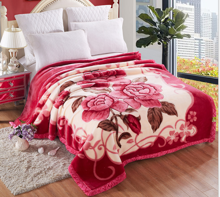 Super Soft Raschel Blanket Floral Quilt Blanket Winter Mink Blanket for Bedroom Living Room