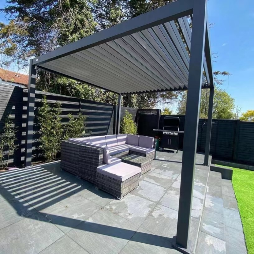 Motorized India Pergola Luxury Modern	Outdoor	Pergola	Aluminium Waterproof Louver Garden Patio	Gazebo With Adjustable Roof