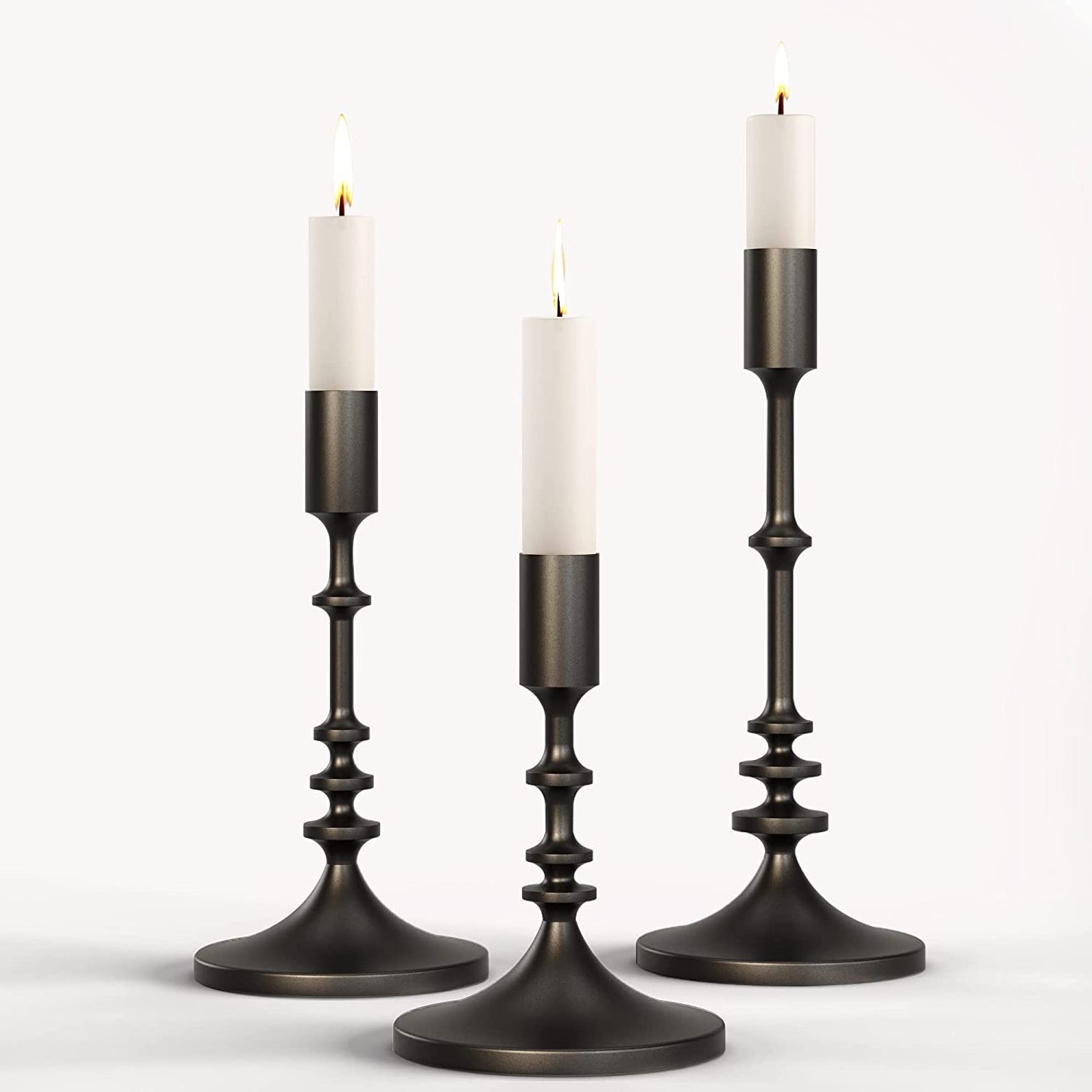 Candlestick Holders for Anniversary Decorative Centerpieces - Matte Black Candle Stand Diamond Design Set of 3