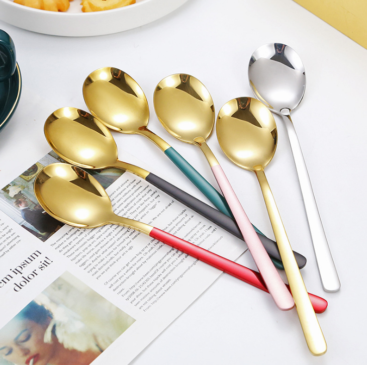 stainless steel silver ware wholesale coffee spoon Long Handled 304 Stainless Steel Rose Gold Teaspoon Metal Dessert Tea Spoon