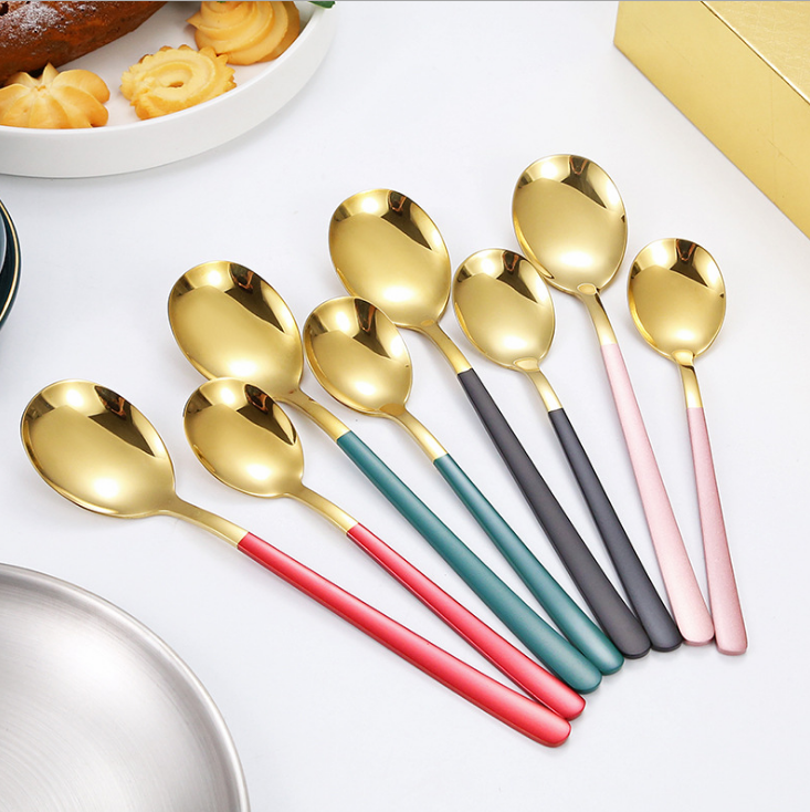 stainless steel silver ware wholesale coffee spoon Long Handled 304 Stainless Steel Rose Gold Teaspoon Metal Dessert Tea Spoon