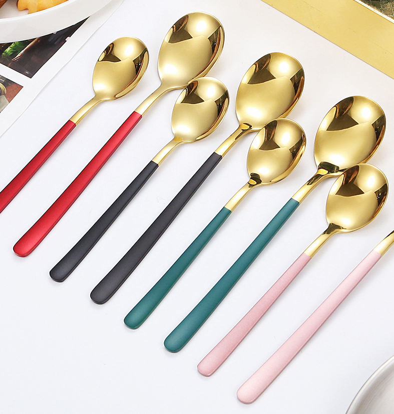 stainless steel silver ware wholesale coffee spoon Long Handled 304 Stainless Steel Rose Gold Teaspoon Metal Dessert Tea Spoon