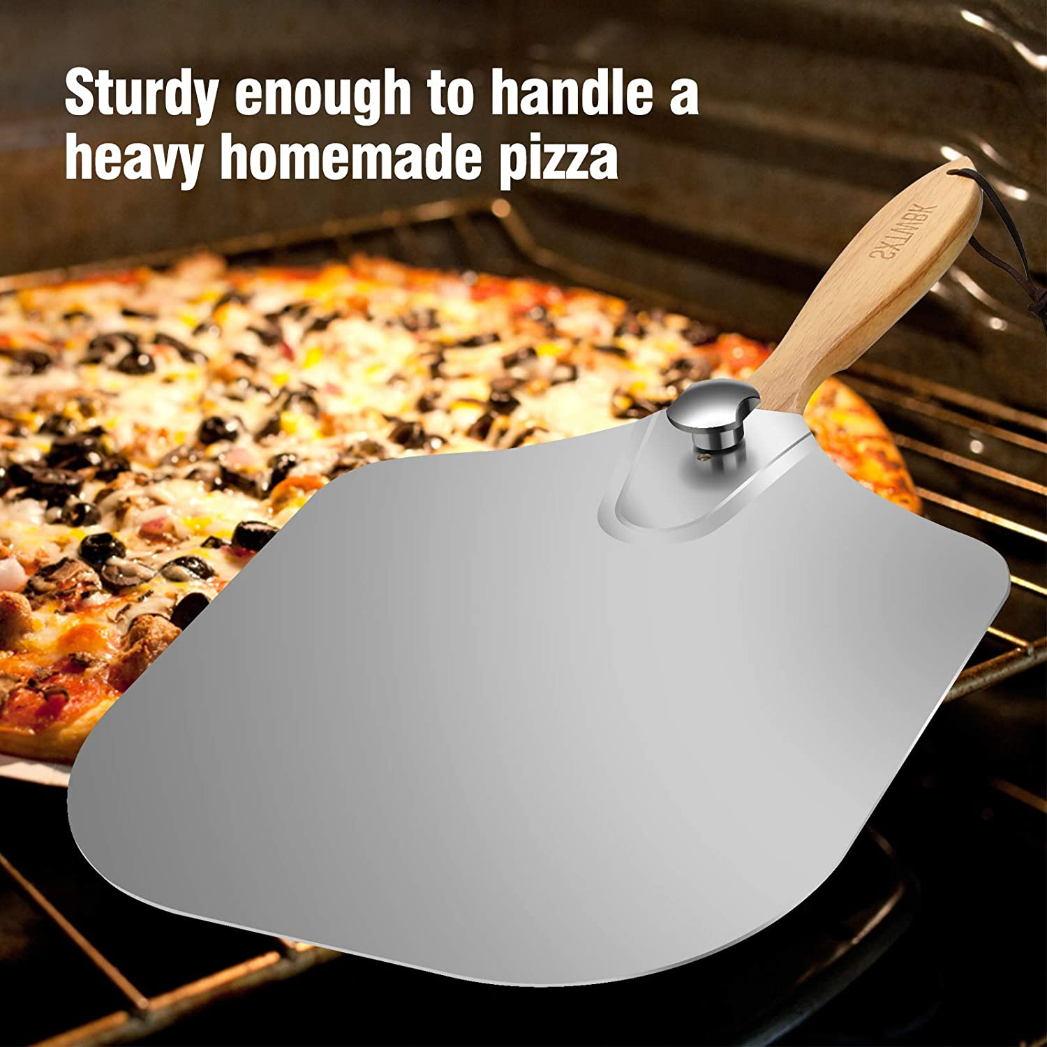 Stainless Steel Kitchen Pizza Transfer Peel Shovel With Foldable Handle Oven Accessories With Wooden Handle Cutter