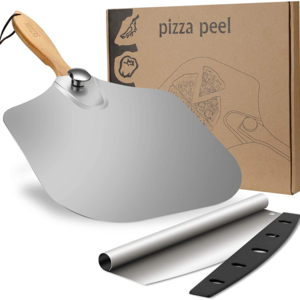 Stainless Steel Kitchen Pizza Transfer Peel Shovel With Foldable Handle Oven Accessories With Wooden Handle Cutter