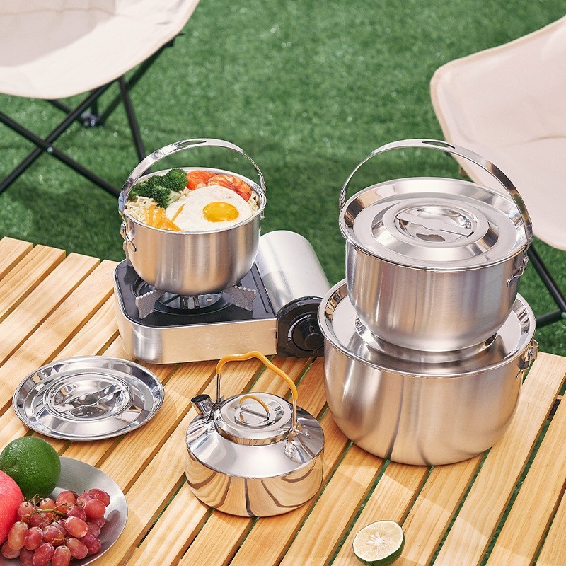 portable kettle tableware set stainless steel pot camping pot set