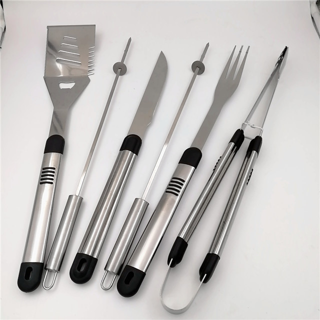 Stainless Steel Camping Outdoor BBQ Tools Set spatula fork tongs knife brush skewers Barbecue Grilling Utensil