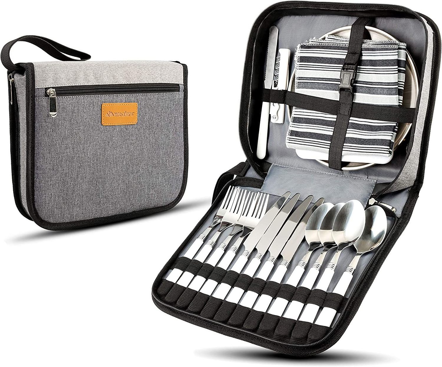 Camping Silverware Kit Cutlery Organizer Utensil Picnic Set - 24 Piece Mess Kit for 4