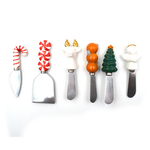 Custom 3D Ceramic Cheese knife, Stainless Steel Ceramic Short Christmas element Handle Ceramic butter Spreaders