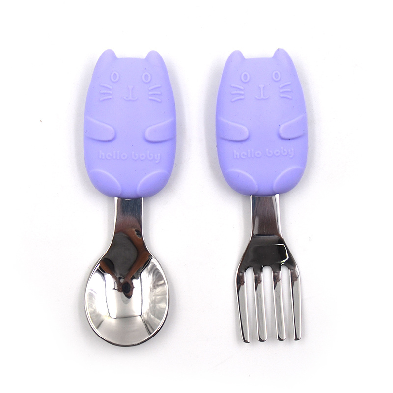 Cute Stainless Steel Baby Spoon Fork Knife Utensil Set for Kids Toddlers Babies