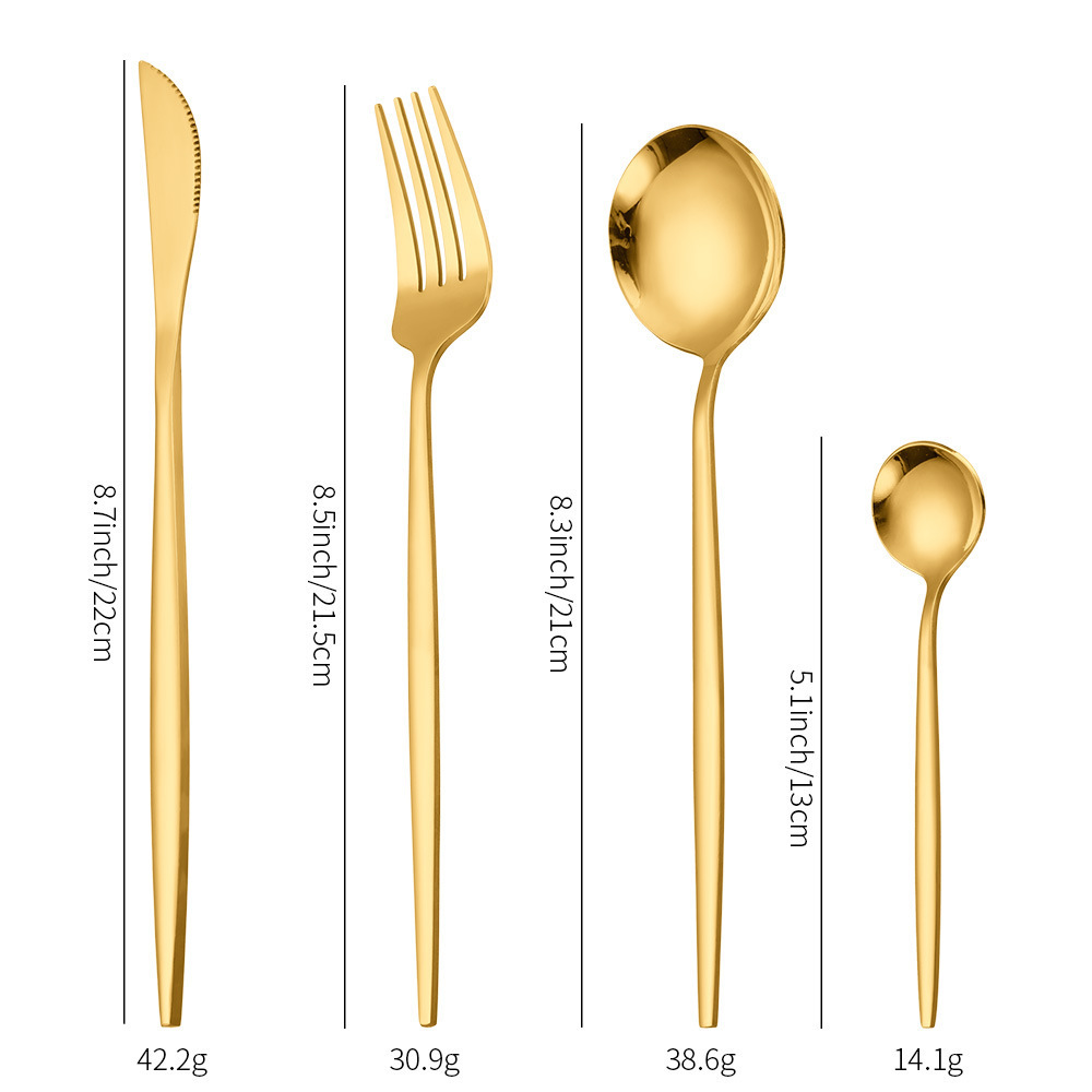 Economic portugal portuguese gold stainless steel 304 (18/10) PVD gold matte gold cutlery kitchenware set flatware