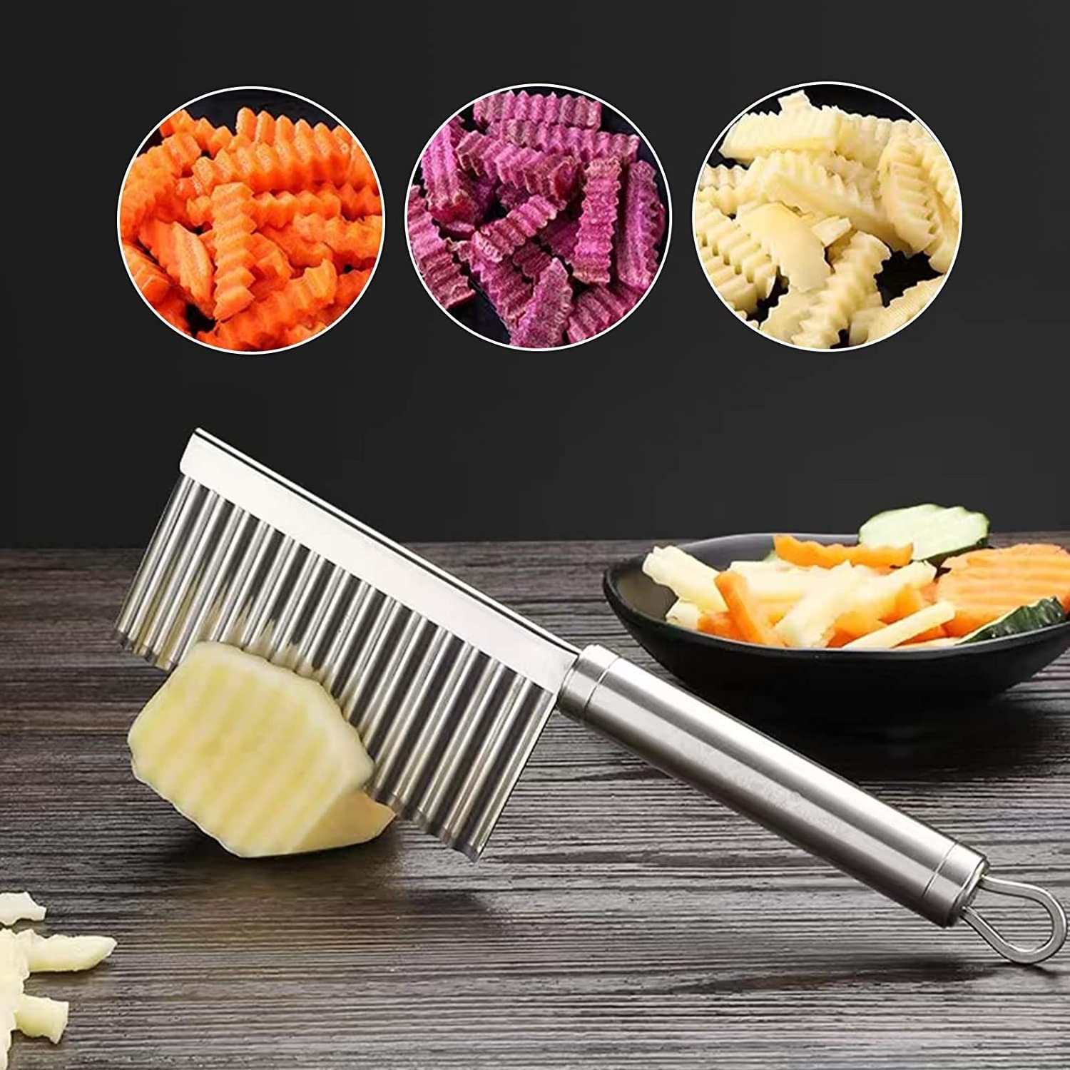 4 Pack Stainless Steel Potato Masher Tools - Includes Heavy Duty Hand Potato Masher, Multi-functional Peeler, Crinkle Cutter