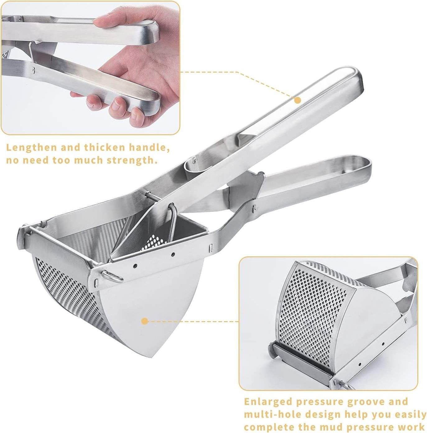 Potato Ricer and Masher Stainless Steel Heavy Duty Commercial Baby Food Strainer, Business Fruit Masher and Food Press