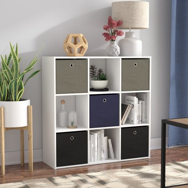 Cube Bookcase with bins wood storage display organizer 9-cube bookshelves for living room Freestanding Decorative Storage