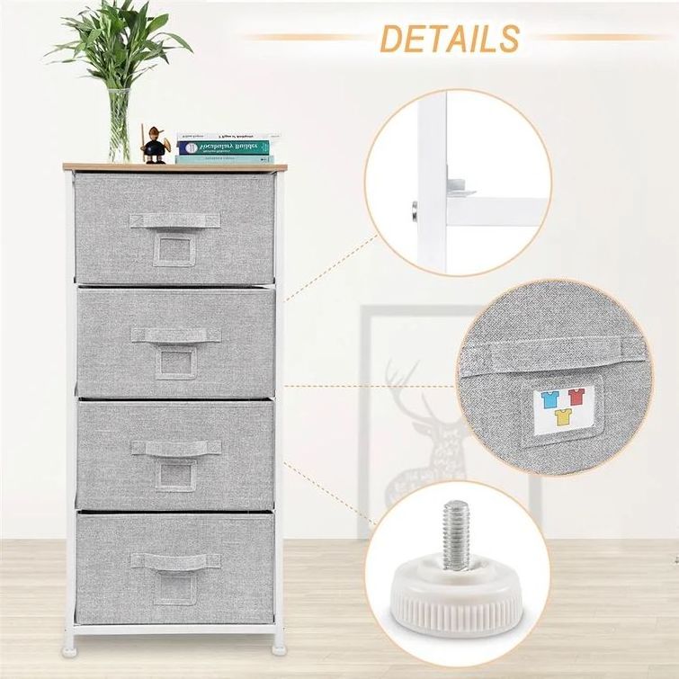 Chest of Drawers Bedroom Drawer Storage Unit Dresser with 4 Fabric Drawers Metal Frame Tall and Slim for Closet