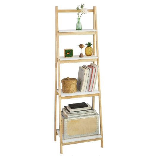 4 Tiers Foldable Ladder Shelf Bookcase, Storage Display Shelving Unit kids book shelf modern