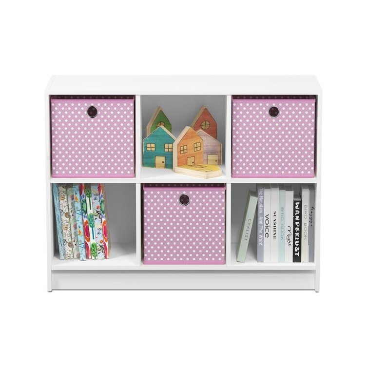 Kids Bookshelf with 6 Compartments and 3 Fabric Storage Bins wooden Book Shelf Cabinet