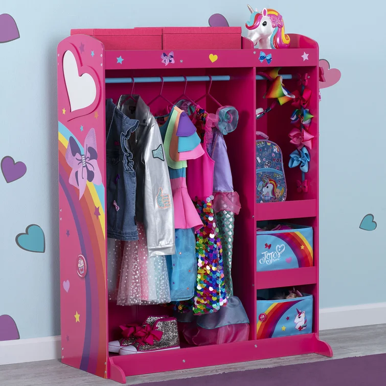 Hot selling children pink butterfly and rainbow wardrobe closet wooden kid children wardrobe armoire