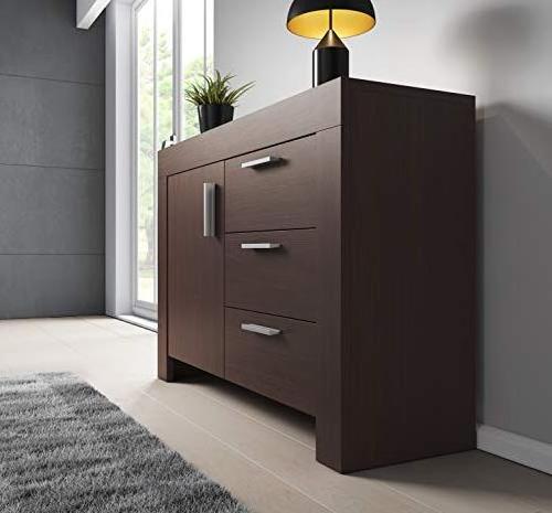 Modern Wenge Dark Oak sideboard Kitchen Storage Cabinet with 1 Door and 3 Drawers for living room dining room