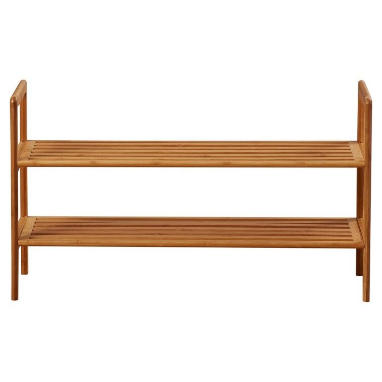 Modern Natural Shoe Rack with 2 Tiers Bamboo Shoe Shelf Free Standing Shoe Racks for Convenient