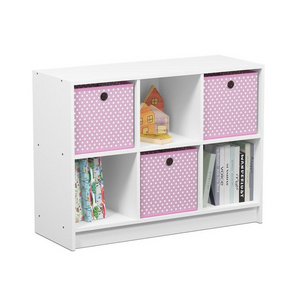 Kids Bookshelf with 6 Compartments and 3 Fabric Storage Bins wooden Book Shelf Cabinet