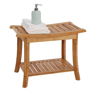 Bamboo Shower Bench Seat Foot Stool,Bathroom Storage Shelf 2 tier Bath Bench