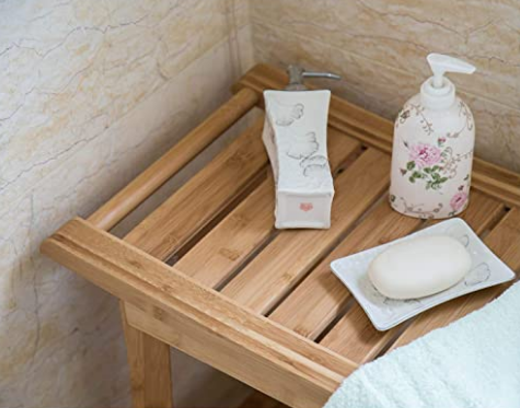 Bamboo Shower Bench Seat Foot Stool,Bathroom Storage Shelf 2 tier Bath Bench