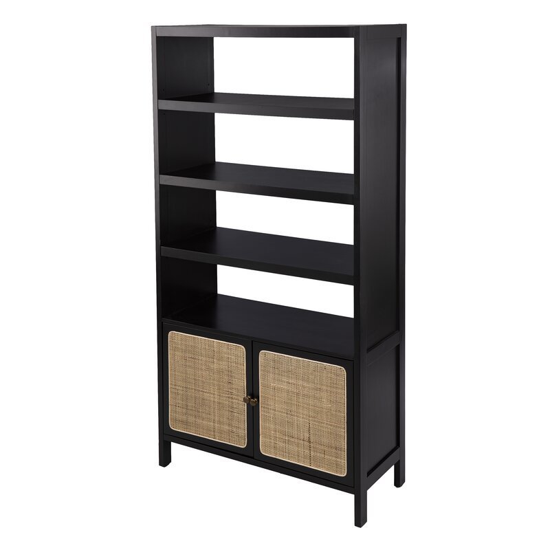 Rattan Bookshelf with 2 rattan Drawers for living room Bookcase 5 Tier Free Standing Storage Organizer book shelf